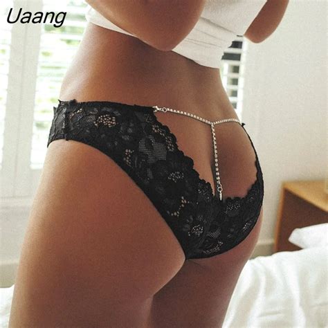 Uaang New Rhinstone Chain Sexy Panties For Women Lace Transparent