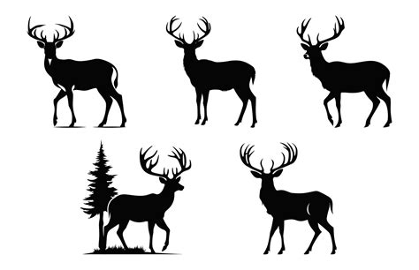 Deer Silhouette Black Vector Bundle Deer Antler Silhouettes Clipart