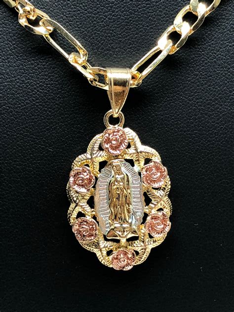 Gold Plated Virgin Mary Pendant Necklace Virgen De Guadalupe Pendant