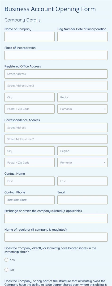 Business Account Opening Form Template 123formbuilder