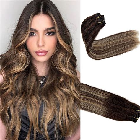 Amazon Inch Human Hair Extensions Medium Brown To Honey Blonde