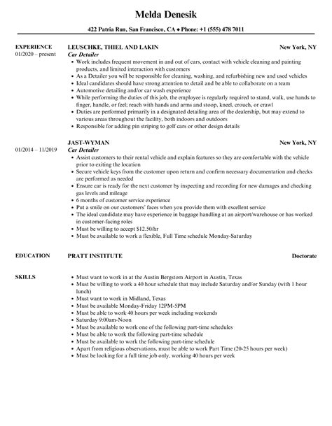 Car Detailer Resume Samples Velvet Jobs