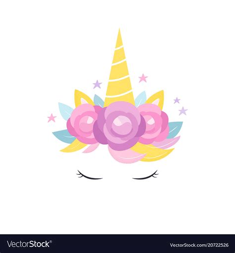 Unicorns Horn With Flowers And Eyelashes Card Vector Image