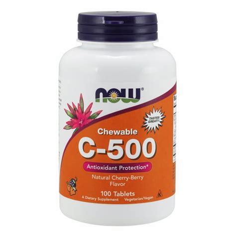 Now Supplements Vitamin C 500 Antioxidant Protection Cherry Berry Flavor 100 Chewable