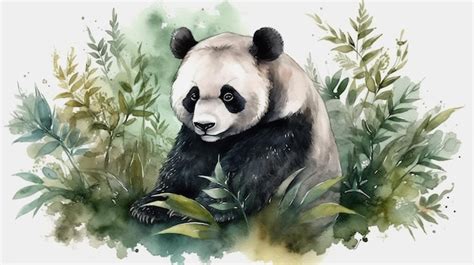 Una Pintura De Acuarela De Un Oso Panda Foto Premium