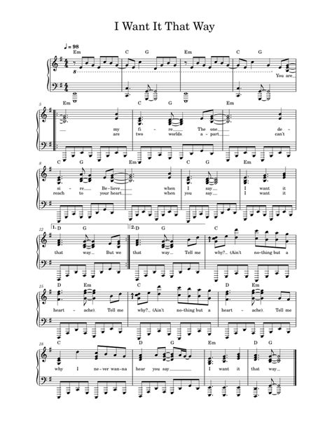 I Want It That Way Backstreet Boys Sheet Music For Piano Solo Easy