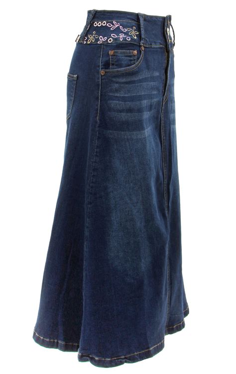 Women S Juniors Plus Size Long A Line Stretch Denim Maxi Skirt Ebay