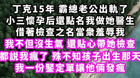 丁克15年霸總老公出軌了，小三懷孕后還點名我做她醫生，借著檢查之名當衆羞辱我，我不但沒生氣 還貼心帶她檢查，都説我瘋了 殊不知孩子出生那天，我一份鋻定單讓他倆發瘋爽文完結一口氣看完豪門