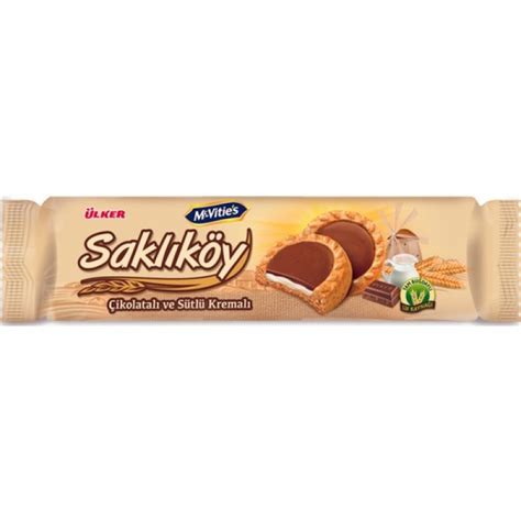 ÜLKER SAKLIKÖY SÜTLÜ ÇİKOLATALI VE SÜTLÜ KREMALI BİSKÜVİ 100GR 18 Lİ