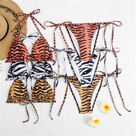 Zebra Print Strappy Bikini Swimsuit