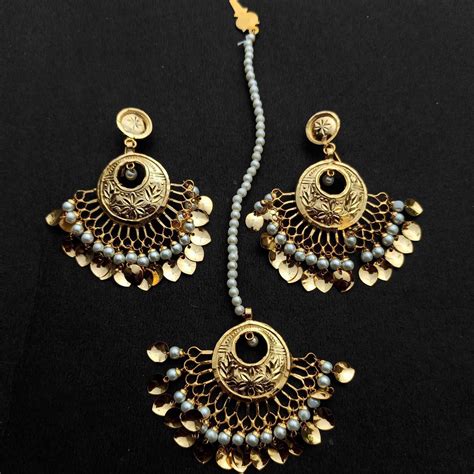 Ct Gold Plated Traditional Punjabi Earrings Tikka Set J