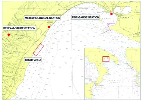 Study area location on the nautical charts of the Ionian Sea and of the ...