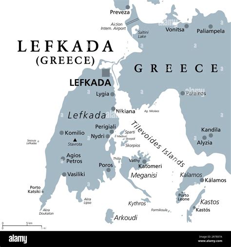 Lefkada Regional Unit Gray Political Map Part Of Ionian Islands In