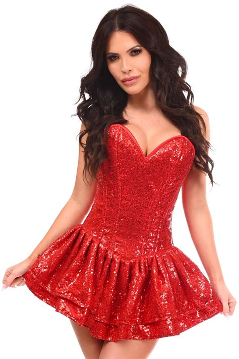 Adult Plus Size Hot Red Sequin Corset Costume 37999 The Costume Land