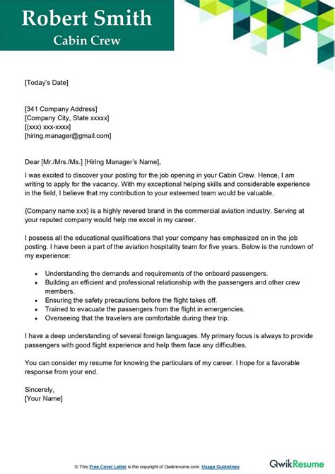 Cabin Crew Cover Letter Examples Qwikresume