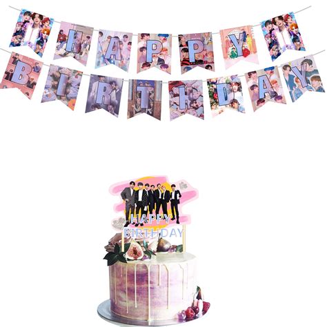 Buy Korean Boy Band Happy Birthday Banner Cake Topper Boys Themed Decor ...