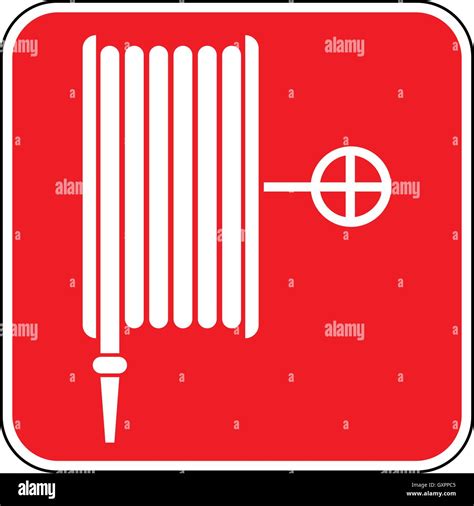 Emergency Fire Hose Reel Sign White Fire Hose Icon On A Red Square Background Vector