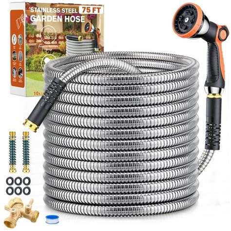 Flexible 75ft Metal Garden Hose Stainless Steel Heavy Duty Kink Free