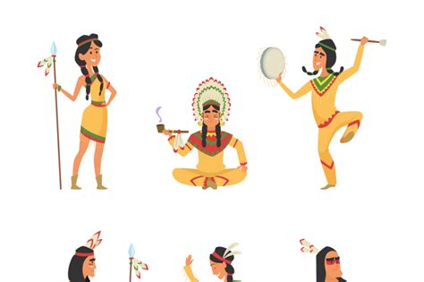 Native American Indians Cartoon Characters Set In Vector Style By Onyx