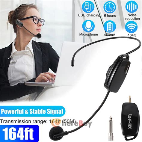 165ft Uhf Wireless Microphone Headset Mic System W Digital Screen For Teaching Ebay