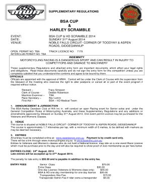 Fillable Online BSA CUP HARLEY SCRAMBLE Motorcycling Australia Fax