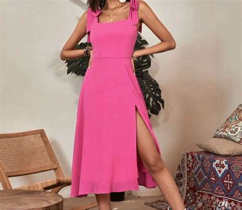 Knot Shoulder Split Thight Dress Womens Fashion Dresses And Sets