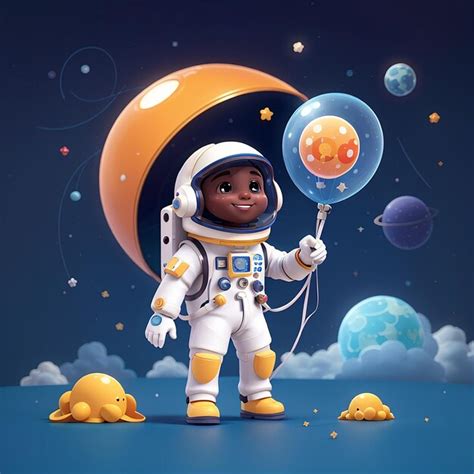 Premium Photo Cute Astronaut Holding Moon Balloon Cartoon Vector Icon