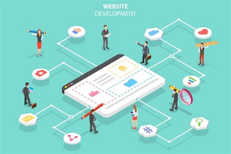 Concepto De Vector Plano Isométrico Del Creador De Sitios Web De La Agencia De Servicios Web