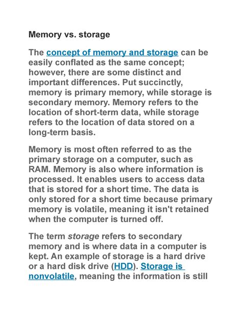 Memory Vs Storage Memory Vs Storage The Concept Of Memory And