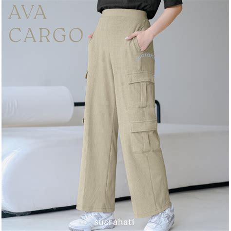 Jual Suarahati Ava Cargo Pants Celana Kargo Knit Panjang Wanita