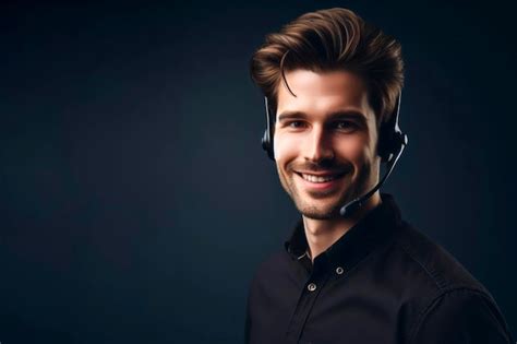 Premium Ai Image A Man With A Call Center Headset Smiling And Wearing