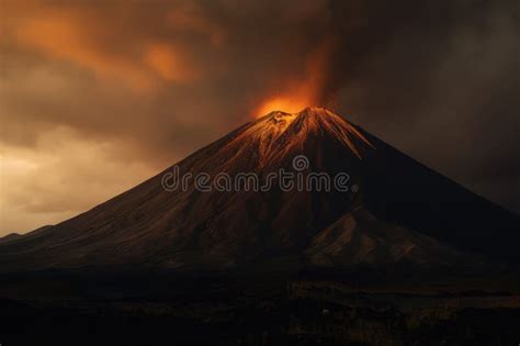 Active Volcano Erupting With Smoke And Lava At Night Created Using