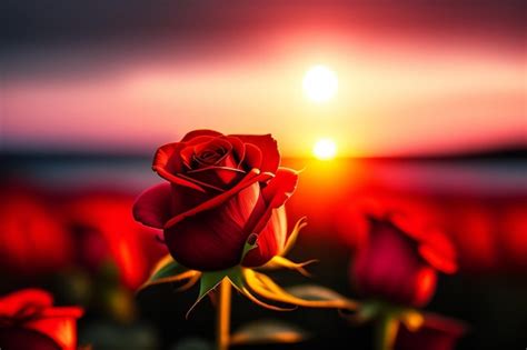 Free Photo | A red rose is in the background of the sunset.