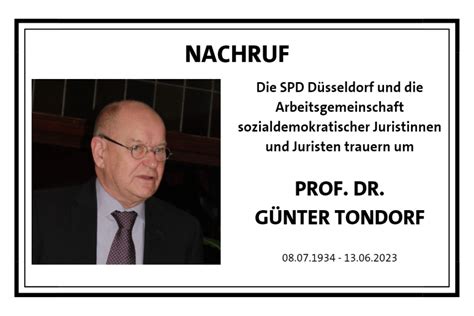 Nachruf Auf Prof Dr Günter Tondorf Spd Düsseldorf