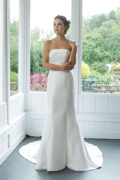 Style Mikado Strapless Fit And Flare Gown With Cuff Neckline