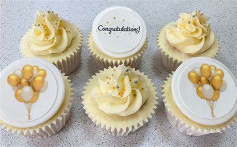 Congratulations Gold Balloon T Cupcakes Pink Aubergine Branded Bakes