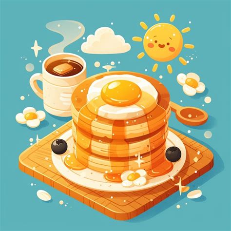 Premium Vector | Fluffy Blueberry Pancake Breakfast Cartoon Scene