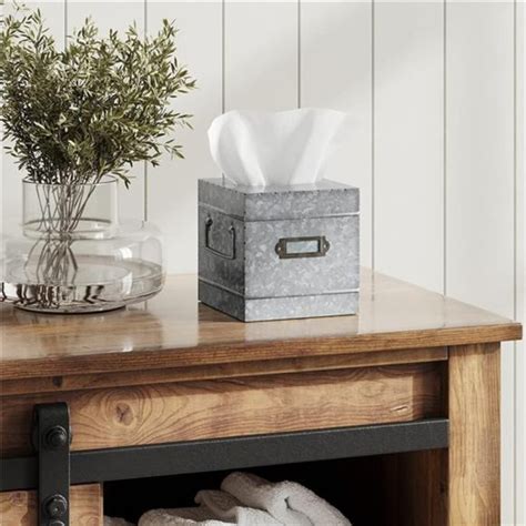 Accents Rustic Galvanized Square Tissue Box Cover Decorative Bathroom