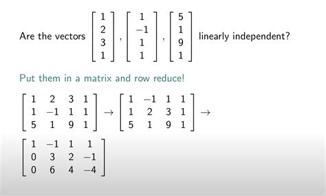 Matrices Determining Linear Independence Of Vectors Mathematics