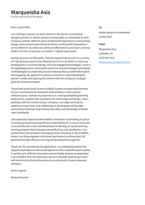 Senior Instructional Designer Cover Letter Examples And Templates