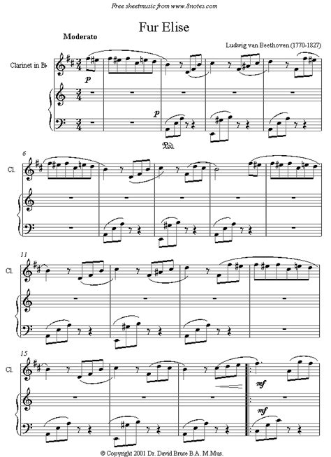 Beethoven Fur Elise Sheet Music For Clarinet