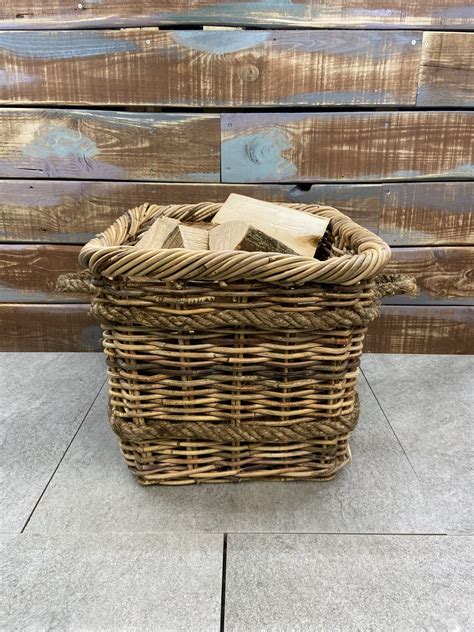 Rattan Log Basket With Rope Handle Square Yarm Diy