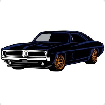 Orange And Black American Muscle Car Cartoon Illustration Isolated On