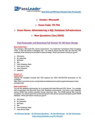 2019 New PassLeader 70 764 Exam Dumps VCE PDF Braindumps Exam Questions