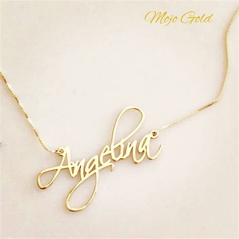 Script Style Gold Necklace Gold Chain Karat Yellow Gold Etsy Uk