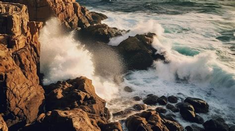 Ondas Quebrando Nas Rochas Da Praia Foto Premium