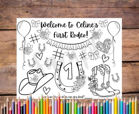 Customizable First Rodeo Birthday Printable Coloring Page Cowgirl