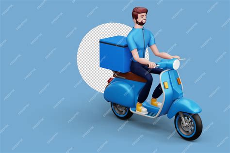 Premium Psd Delivery Man Riding A Motorcycle With Delivery Box 3d