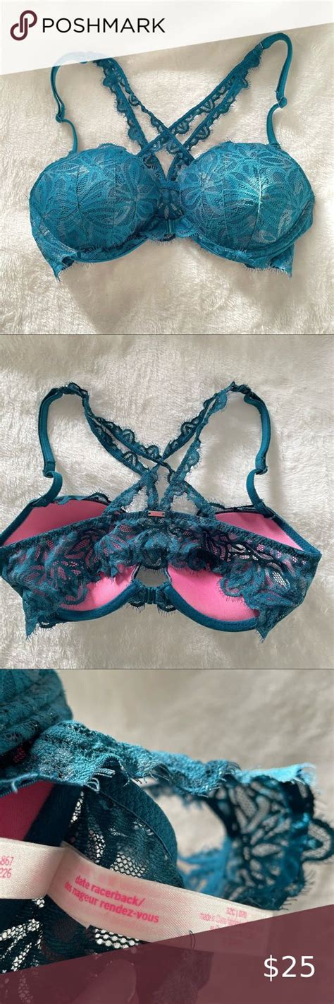 Victoria’s Secret Pink Date Racerback Push Up Bra Emerald Lace 32c Secret Pink Push Up