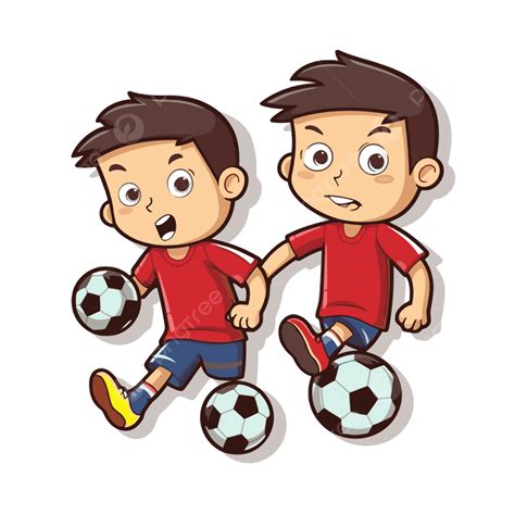 Kartun Anak Anak Menendang Kartun Bola Sepak Vektor Desain Stiker